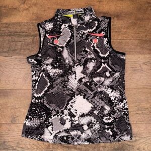 Jamie Sadock Golf Monochrome Snake Print Zip Top